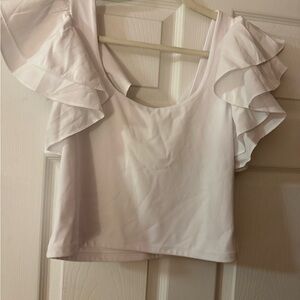 Express White Ruffle Sleeve Crop Top